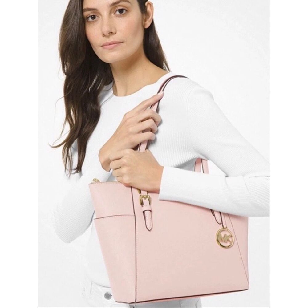 Michael Kors Charlotte Saffiano Leather Top-Zip Bag Powder Blush Pink